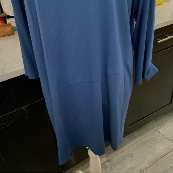 Eileen Fisher XL Neptune Stretch Jersey Asymmetric Tunic Top 3/4 Sleeve Blue - Picture 2 of 12